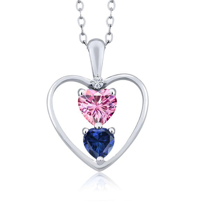 Gem Stone King 925 Sterling Silver Customized and Personalized Gemstone Birthstone and Lab Grown Diamond Love Mothers Heart Shape Pendant Necklace For Women with 18 Inch Silver Chain