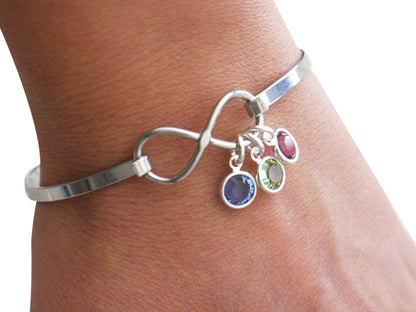 Infinity Bangle - Birthstone Bracelet - 1 2 3 4 5 6 Birthstones - Mothers Bracelet - Grandma Bracelet - Infinity Bracelet - Personalized - Love Gifts - Gifts for Mom - Gifts for Grandmothers