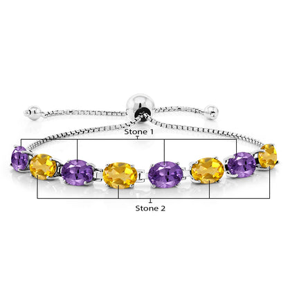 Gem Stone King 925 Sterling Silver Customized and Personalized 8 8X6MM Oval Gemstone Birthstone Adjustable Tennis Bracelet For Women