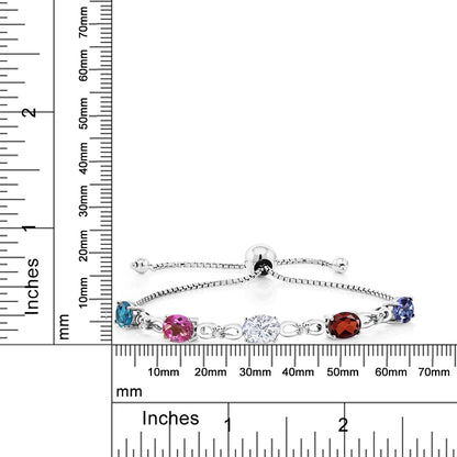 Gem Stone King 925 Sterling Silver Build Your Own Personalized 5 Birthstones and White Lab Grown Diamond Tennis Bracelet For Women Adjustable up to 9 Inches