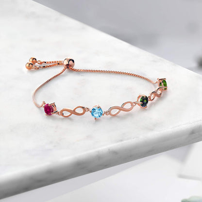 Gem Stone King 18K Rose Gold Plated Silver Customized and Personalized 4 Gemstone Birthstone Adjustable Infinity Tennis Bracelet For Women By Keren Hanan