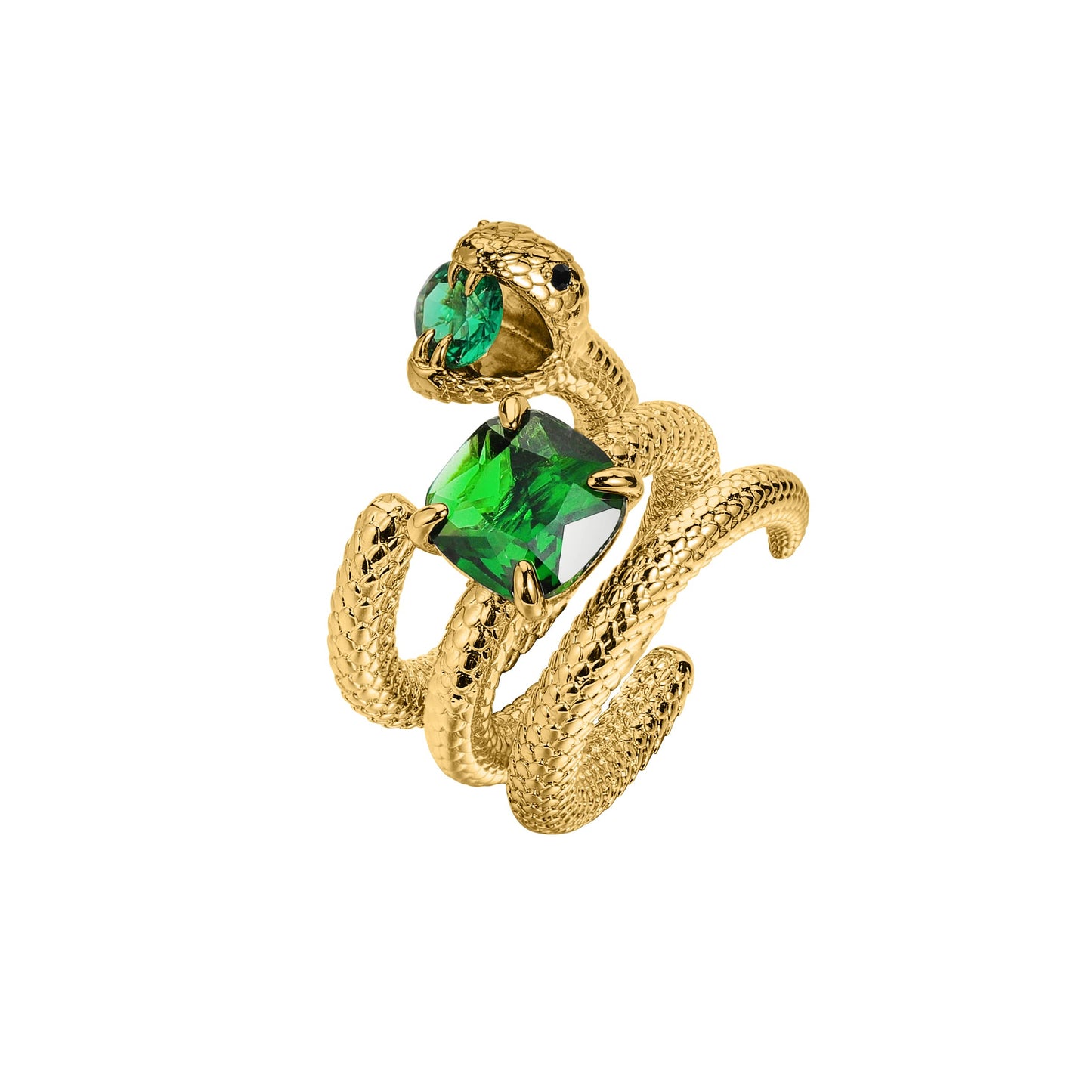 Leaocean SERPENT RING WITH GREEN STONES Crystal Snake Ring, Gold Stackable Fashion Rings Set For Women's Cubic Zirconia Snake Rings Trendy Jewelry Gifts Steel - Ring No. 9