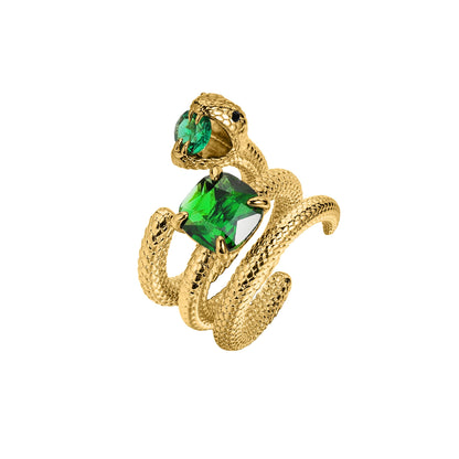 Leaocean SERPENT RING WITH GREEN STONES Crystal Snake Ring, Gold Stackable Fashion Rings Set For Women's Cubic Zirconia Snake Rings Trendy Jewelry Gifts Steel - Ring No. 9