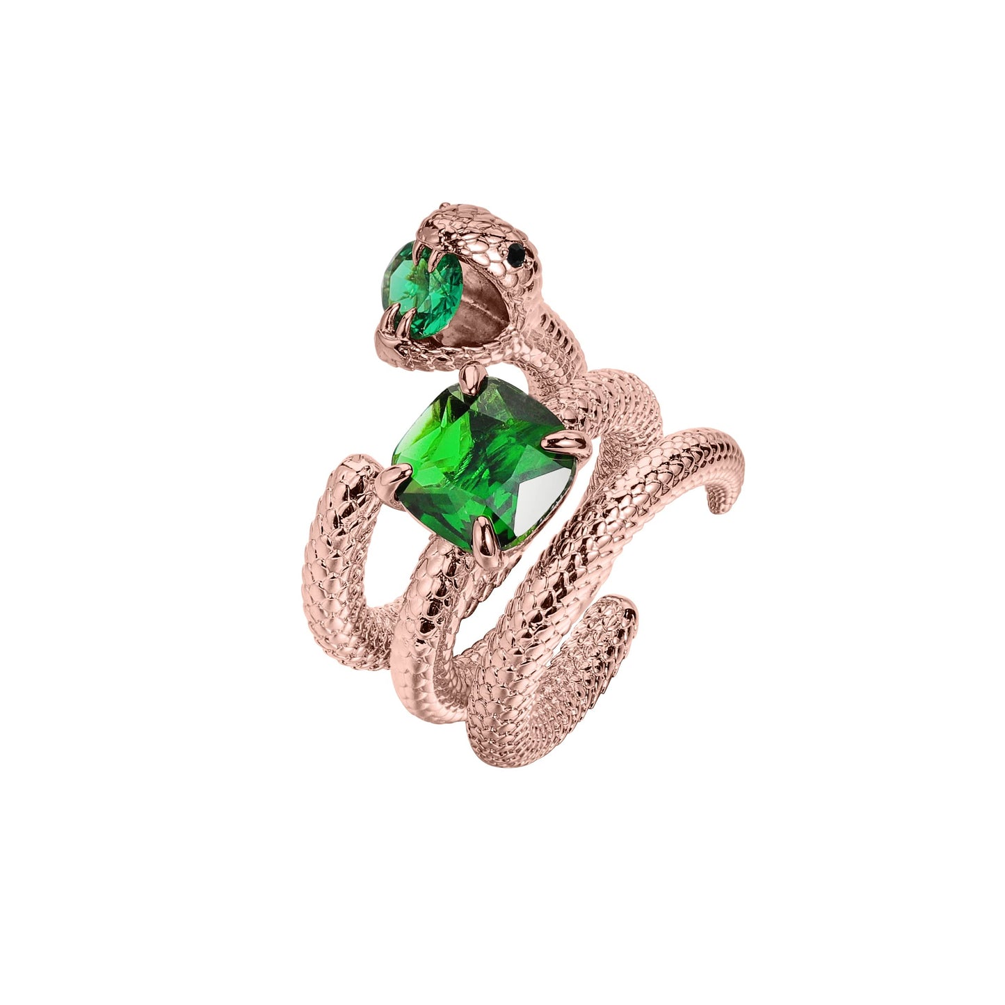 Leaocean SERPENT RING WITH GREEN STONES Crystal Snake Ring, Gold Stackable Fashion Rings Set For Women's Cubic Zirconia Snake Rings Trendy Jewelry Gifts Rose Gold - Ring No. 9