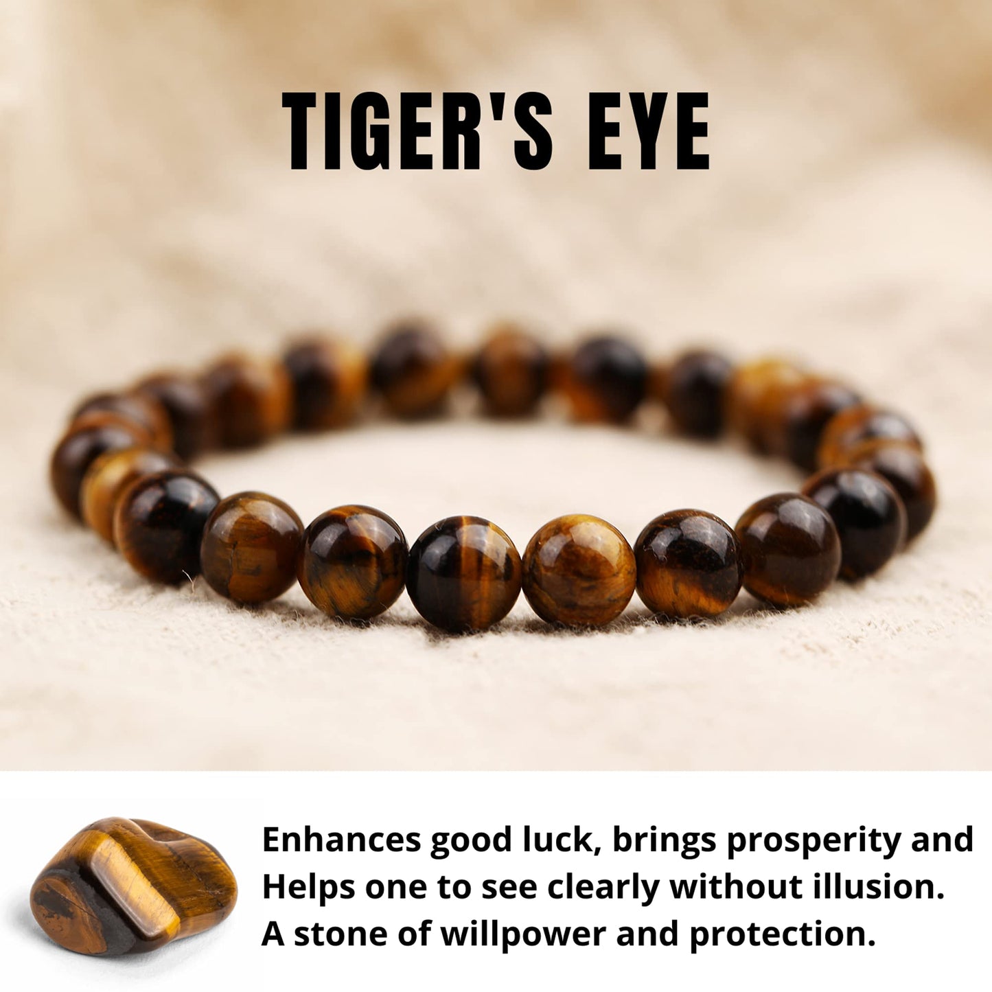 Crystal Vibe 8mm Beads Tiger Eye Bracelet for Women Men - Tiger Eye Crystal Bracelet for Spiritual Healing Positive Energy