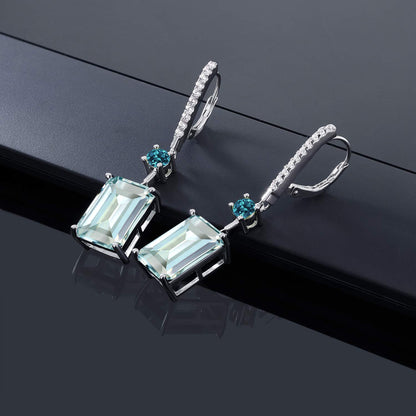 Gem Stone King 925 Sterling Silver Sky Blue Simulated Aquamarine and London Blue Topaz Dangle Earrings For Women (14.24 Cttw, Gemstone Birthstone, Emerald Cut 14X10MM)