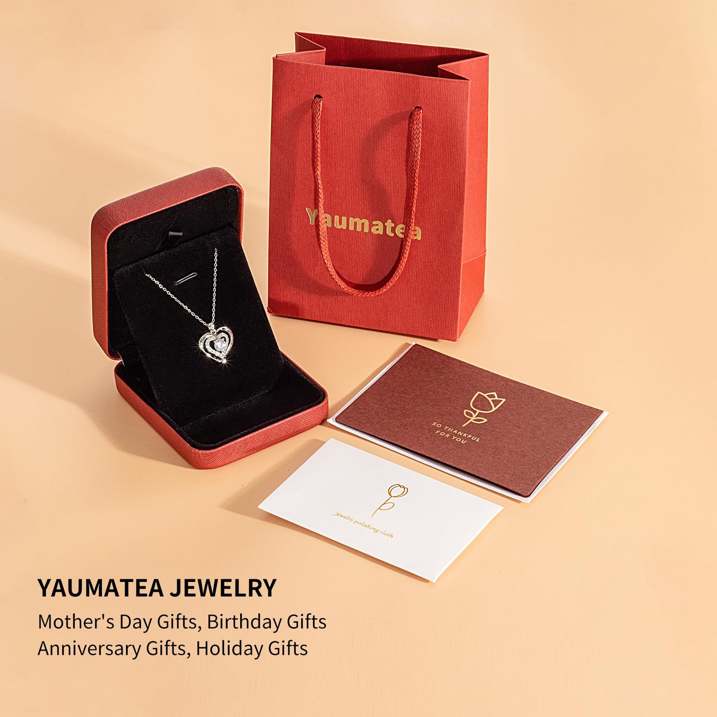 Yaumatea Always and Forever Double Heart Necklace for Women, I Love You Necklace with Cubic Zirconia, Birthstone Available, Romantic Jewelry Gift for Wife, Mom, Daughter, Girlfriend, Perfect for Mother's Day, Anniversary, Birthday, Valentine's Day (Apr 04