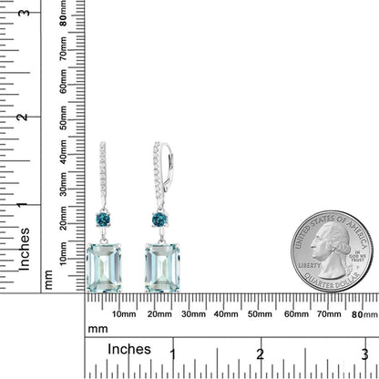 Gem Stone King 925 Sterling Silver Sky Blue Simulated Aquamarine and London Blue Topaz Dangle Earrings For Women (14.24 Cttw, Gemstone Birthstone, Emerald Cut 14X10MM)