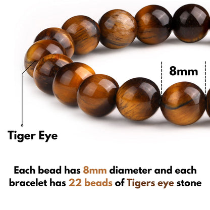 Crystal Vibe 8mm Beads Tiger Eye Bracelet for Women Men - Tiger Eye Crystal Bracelet for Spiritual Healing Positive Energy