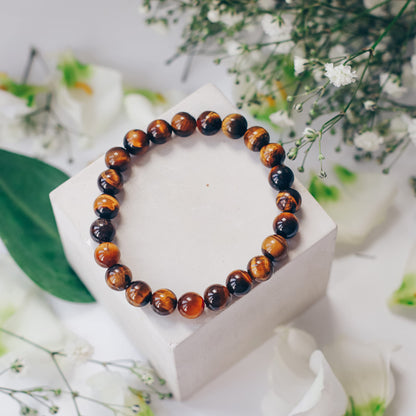 Crystal Vibe 8mm Beads Tiger Eye Bracelet for Women Men - Tiger Eye Crystal Bracelet for Spiritual Healing Positive Energy